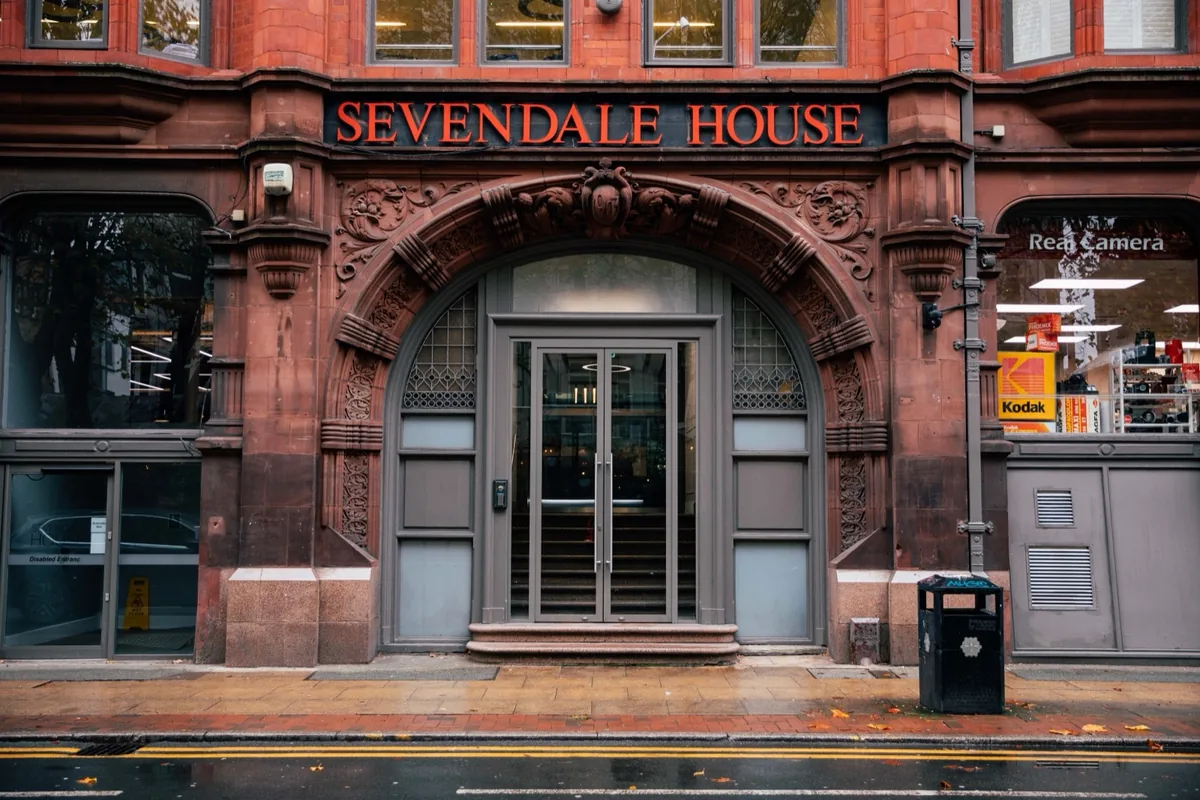 Entrance to Sevendale House, home of Full Motion Physio in Manchester's Northern Quarter